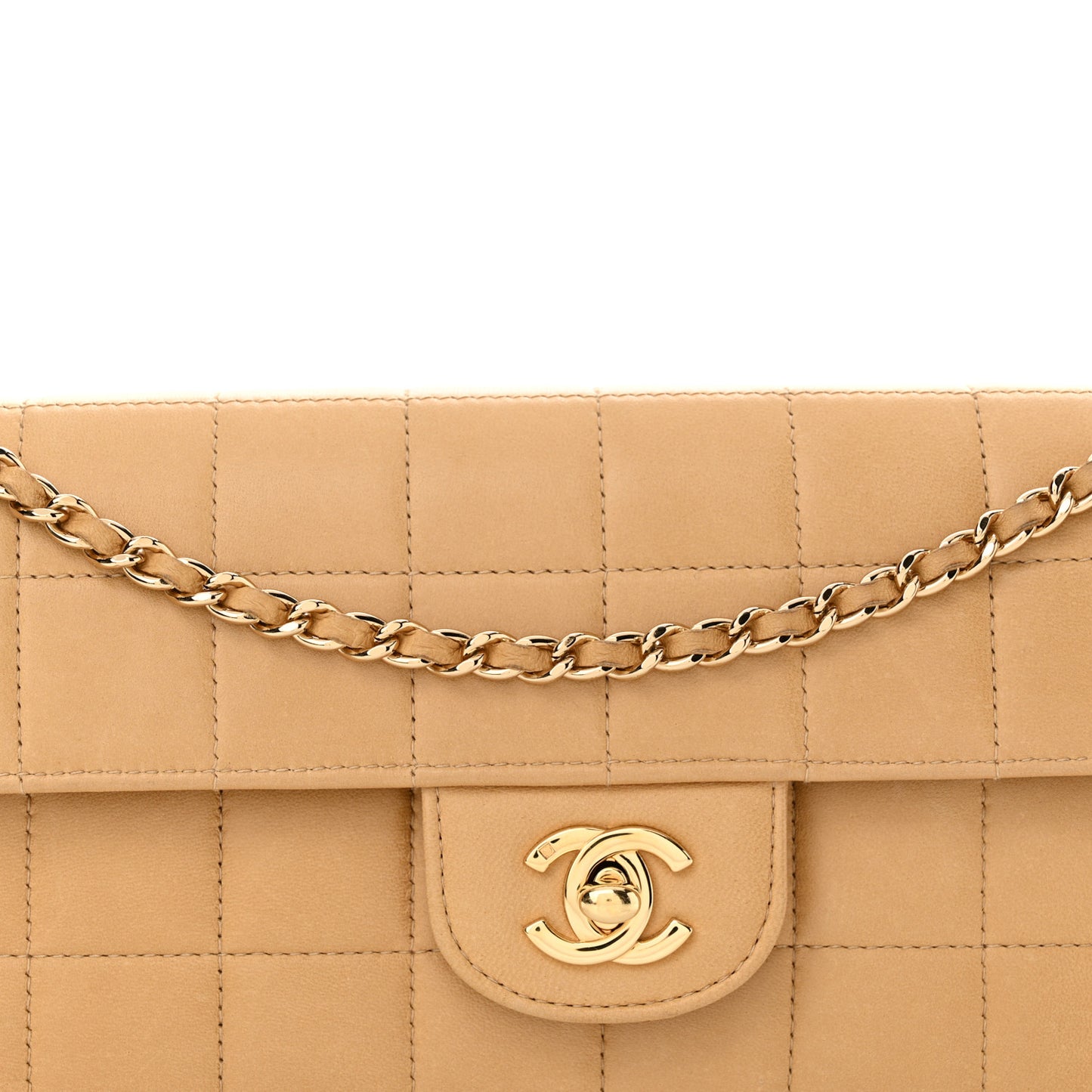 Lambskin East West Chocolate Bar Flap Beige
