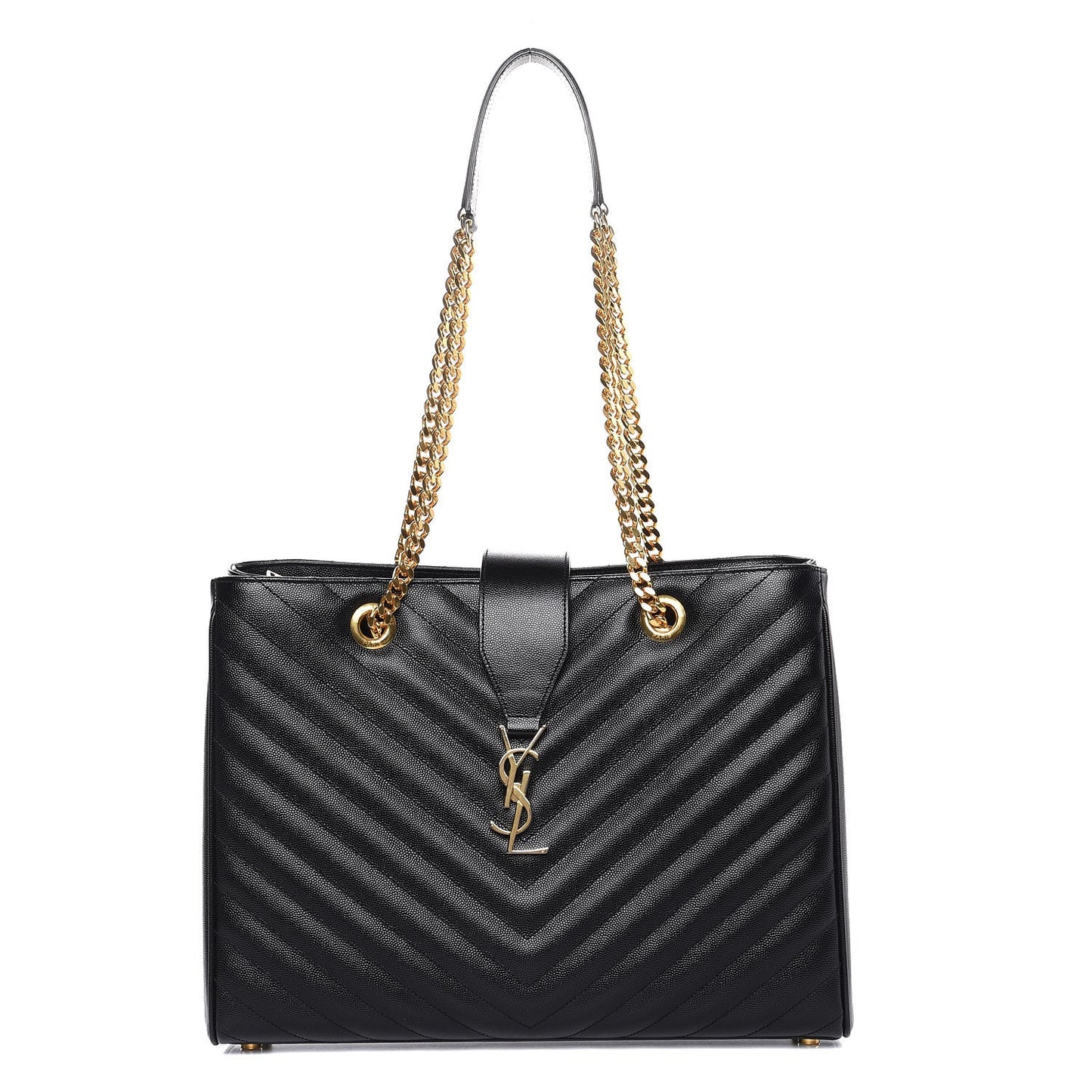 Grain De Poudre Matelasse Chevron Monogram Shopping Bag Black