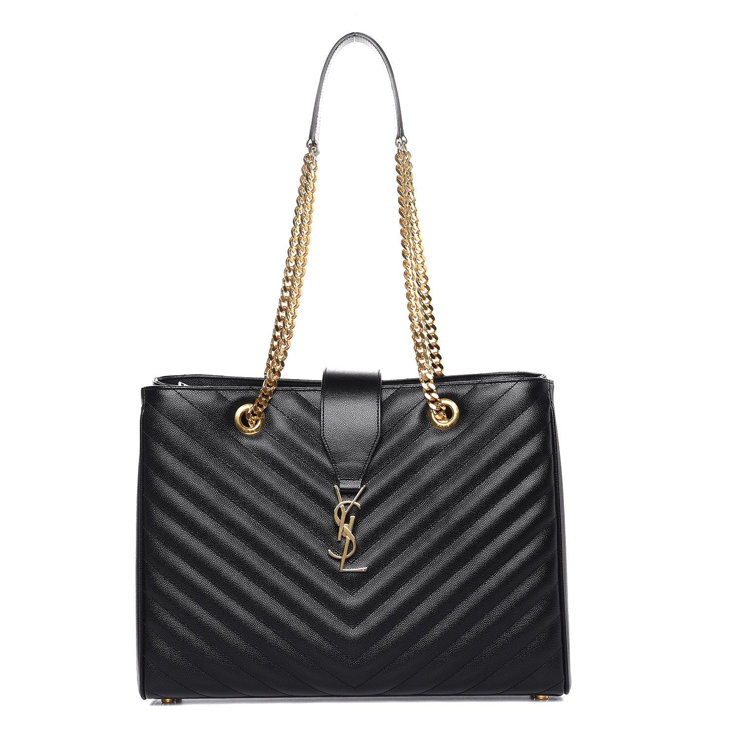Saint Laurent Grain De Poudre Matelasse Chevron Monogram Shopping Bag Black 1 of 9