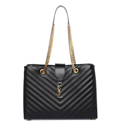Saint Laurent Grain De Poudre Matelasse Chevron Monogram Shopping Bag Black 1 of 9