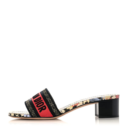 Christian Dior Canvas Toile de Jouy Pop Embroidered Dway 40mm Slide Sandals 39 Black Multicolor 1 of 9