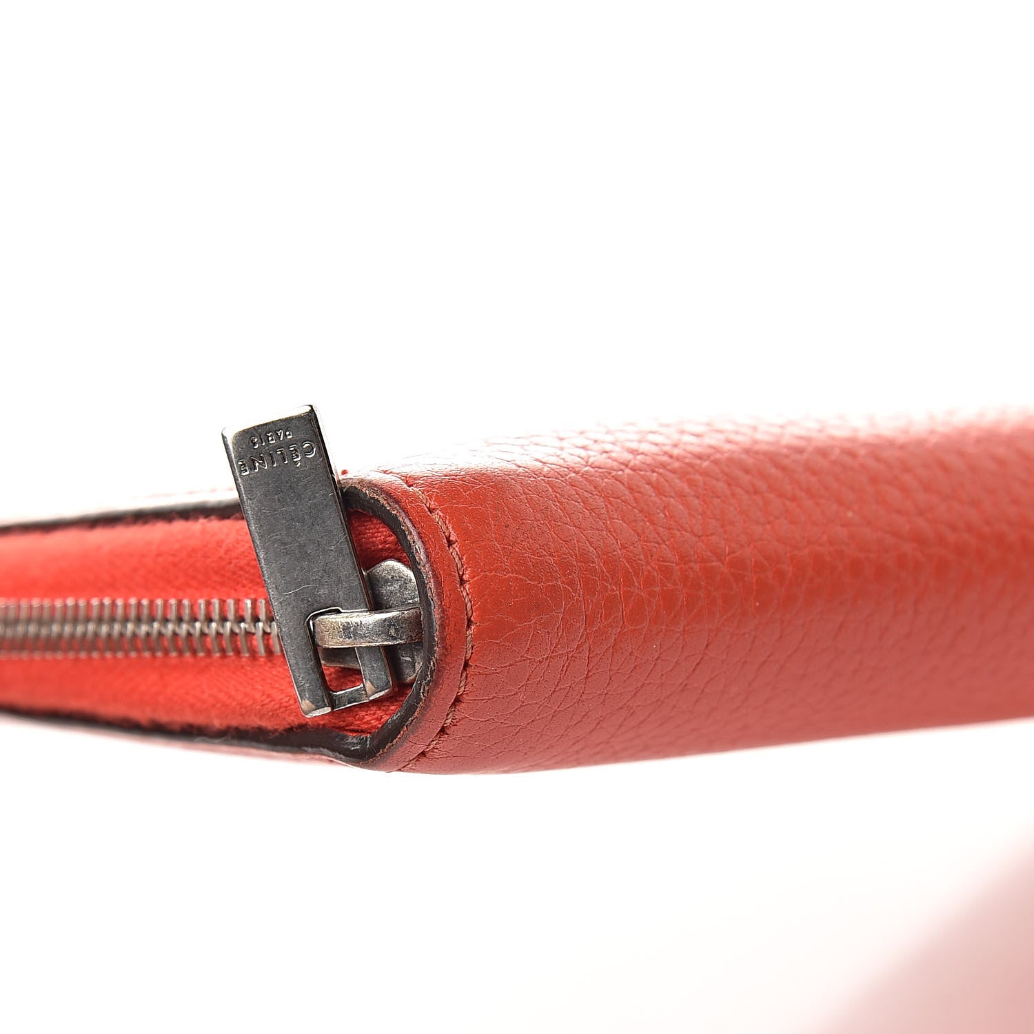 Celine Drummed Calfskin Large Zip Around Multifunction Wallet Coral 11 of 15