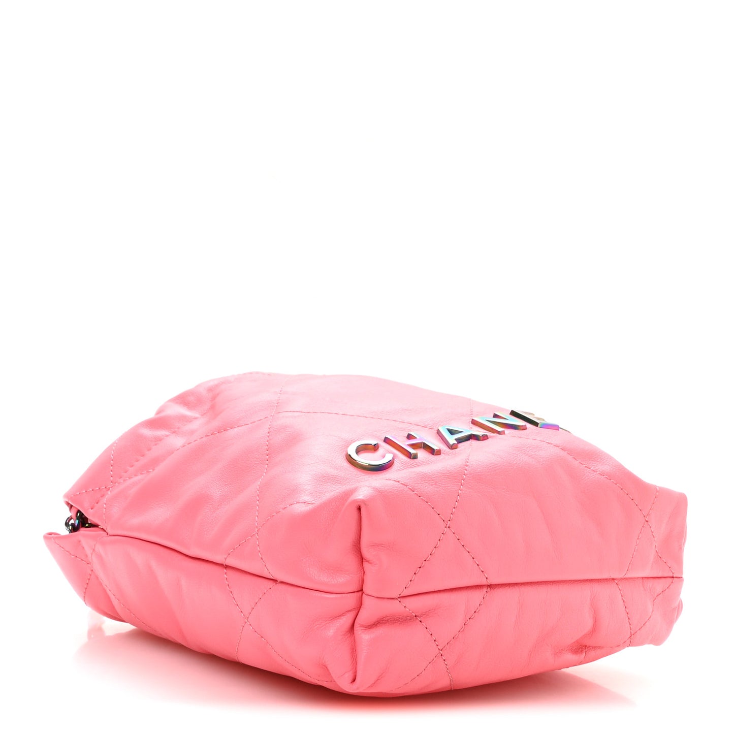 Shiny Calfskin Quilted Rainbow Metal Mini Chanel 22 Coral Pink