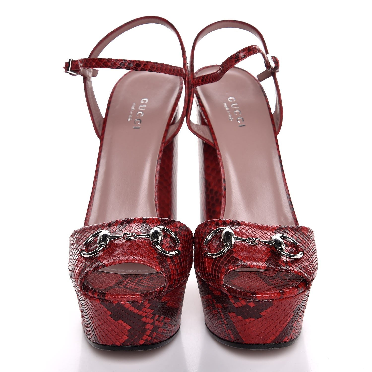Gucci Python Horsebit Platform High Heel Sandals 38 Red 2 of 9