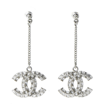 Chanel Baguette Crystal CC Drop Earrings Silver 1 of 3