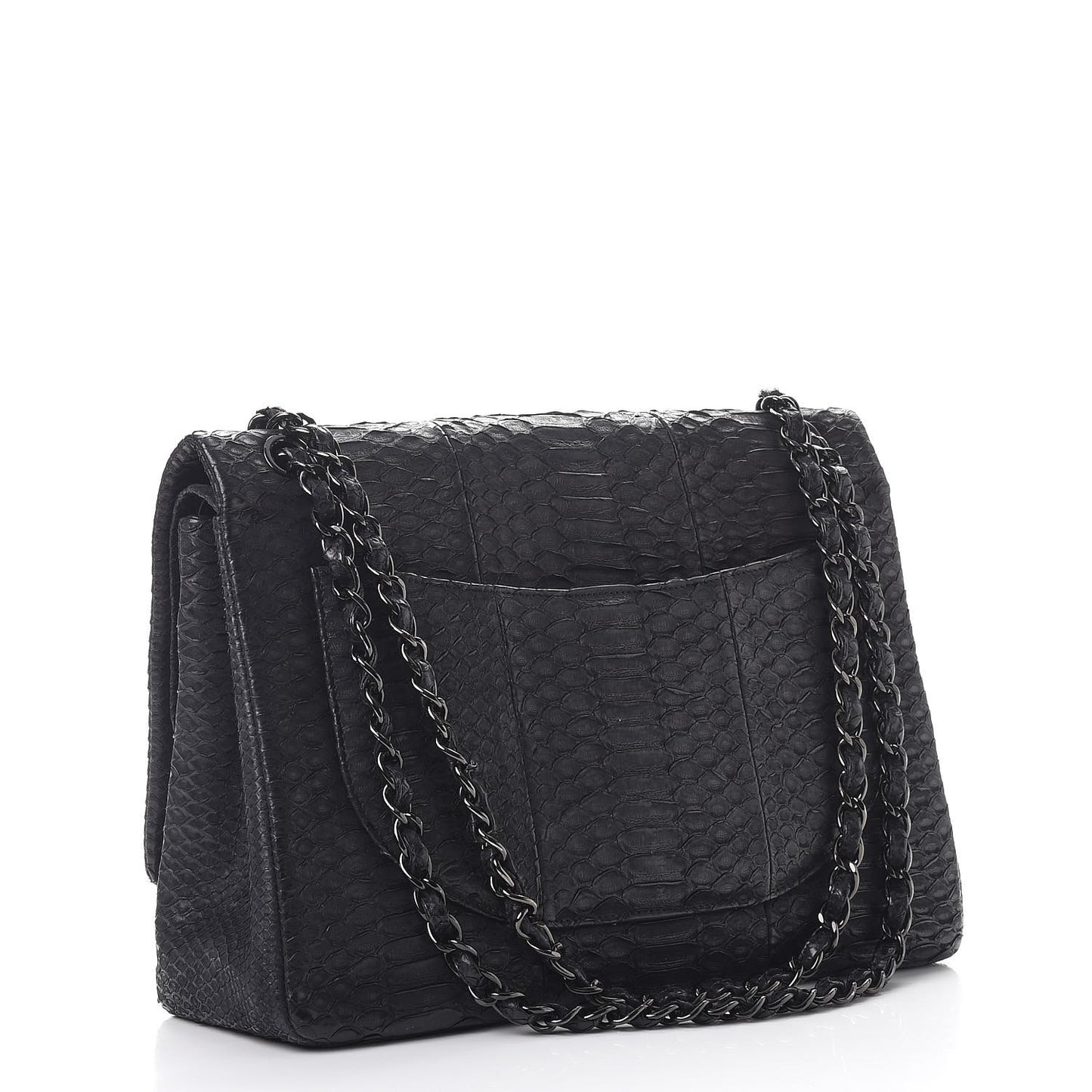 Matte Python Maxi Double Flap Black