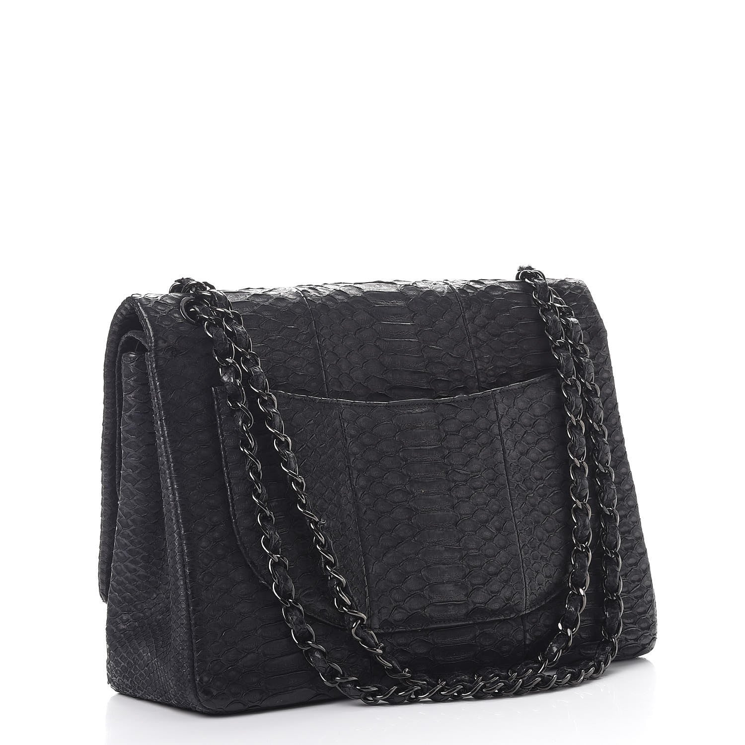 Chanel Matte Python Maxi Double Flap Black 3 of 13