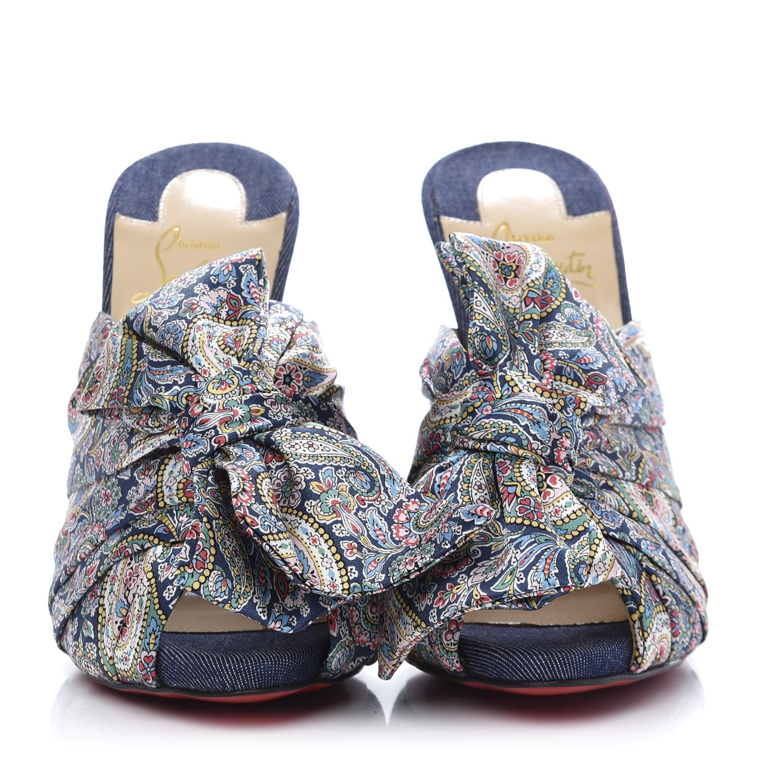 Christian Louboutin Satin Paisley Denim Moniquissima 120 Platform Slide Sandals 37 Positano Blue 2 of 10