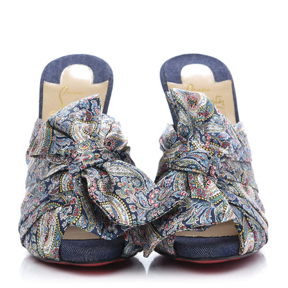 Christian Louboutin Satin Paisley Denim Moniquissima 120 Platform Slide Sandals 37 Positano Blue 2 of 10