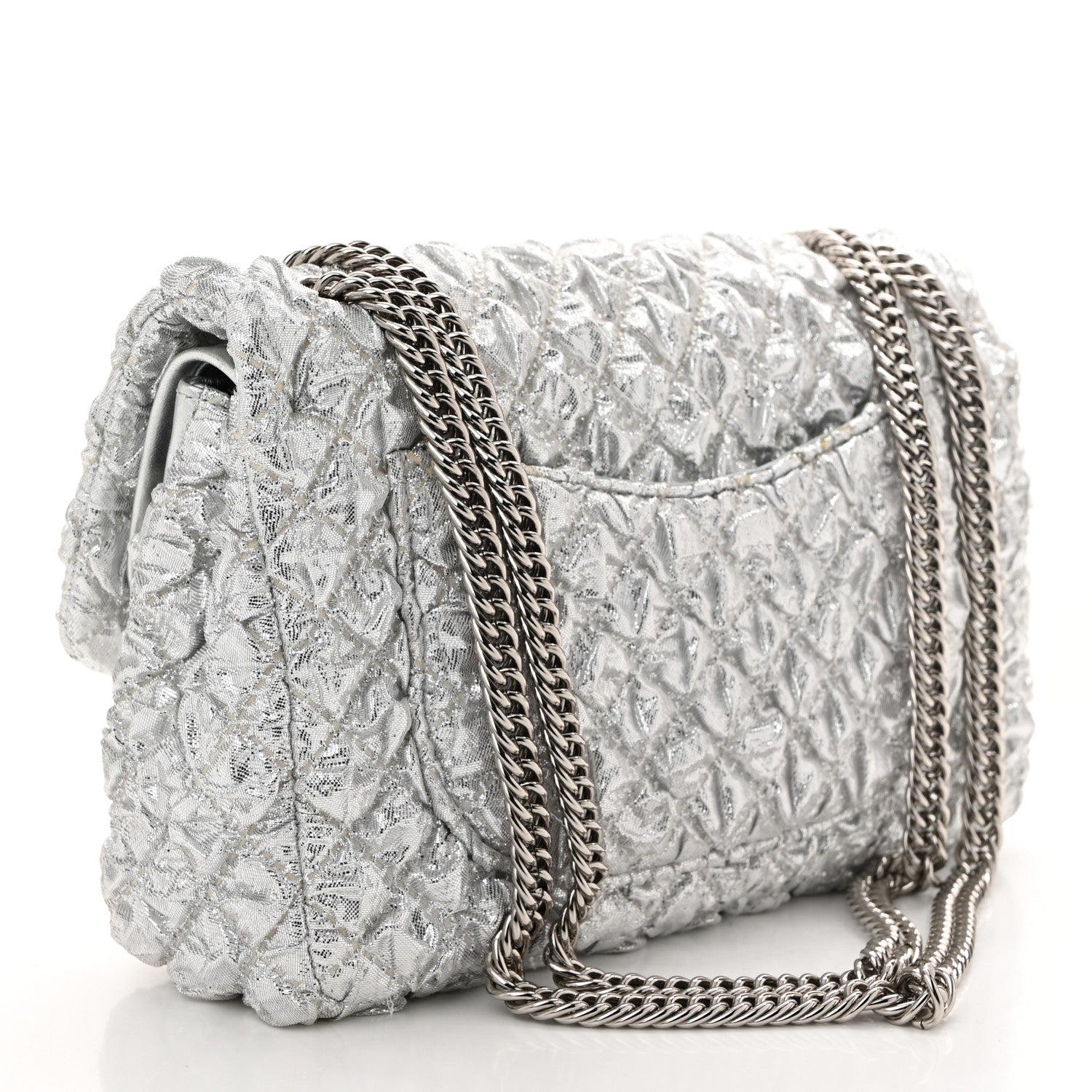 Chanel Metallic Lame Quilted Small Double Flap Silver 3 of 12