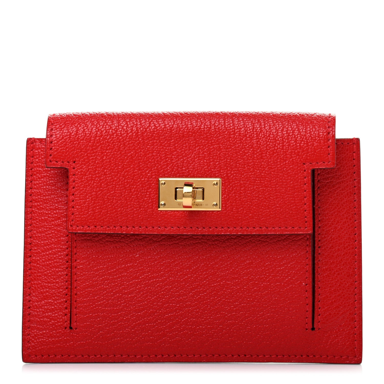Hermes Chevre Mysore Kelly Pocket Compact Wallet Rouge de Coeur 1 of 7