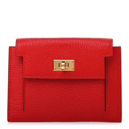 Hermes Chevre Mysore Kelly Pocket Compact Wallet Rouge de Coeur 1 of 7
