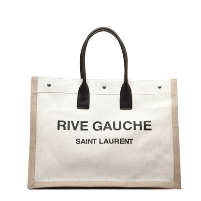 Saint Laurent Linen Calfskin Rive Gauche Tote Optic White 1 of 8