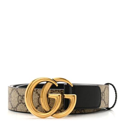 Gucci GG Supreme Monogram Matte Plutone Calfskin Double G 30mm Belt 95 38 Beige Ebony Black 1 of 5