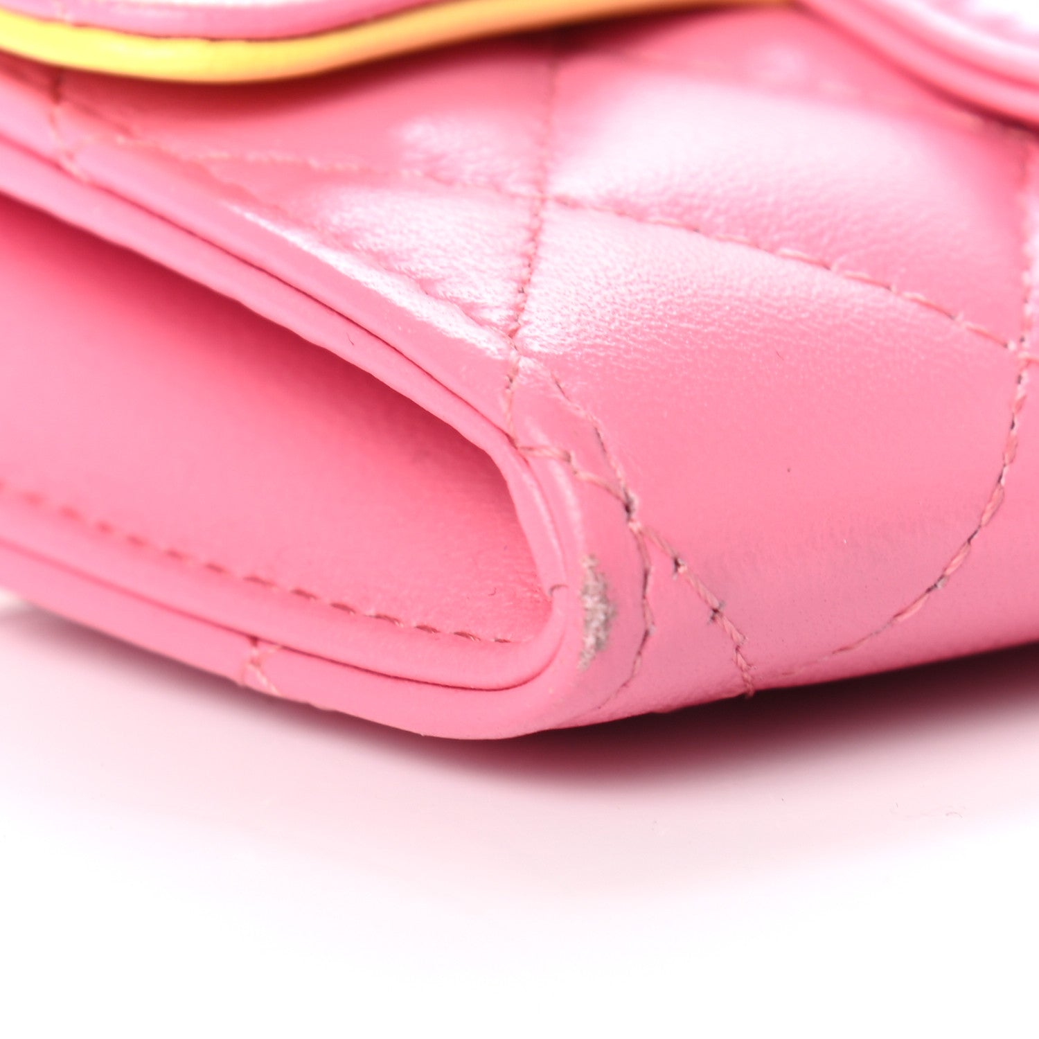 Chanel Lambskin Quilted Flap Card Holder Wallet Pink Yellow 9 of 10