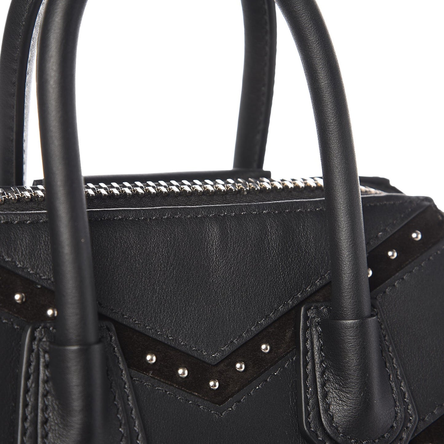 Calfskin Suede Mini Studded Chevron Antigona Black