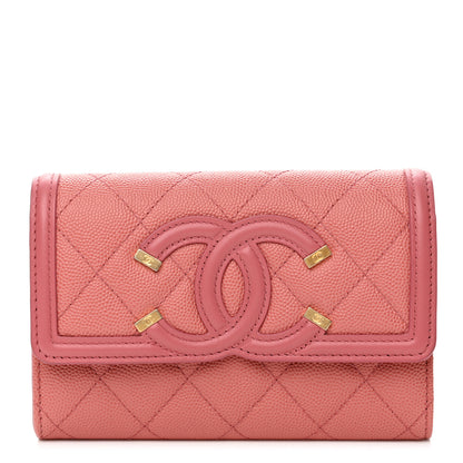Chanel Caviar Quilted Medium Filigree Flap Wallet Pink 1 of 9