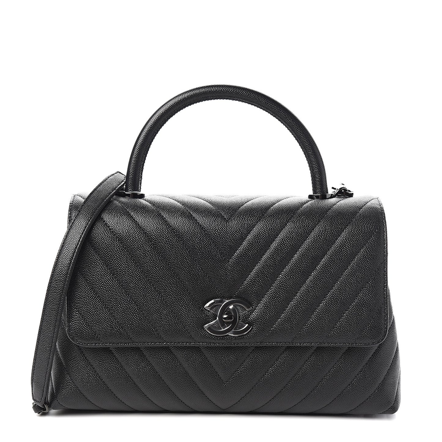 Caviar Chevron Quilted Small Coco Handle Flap So Black
