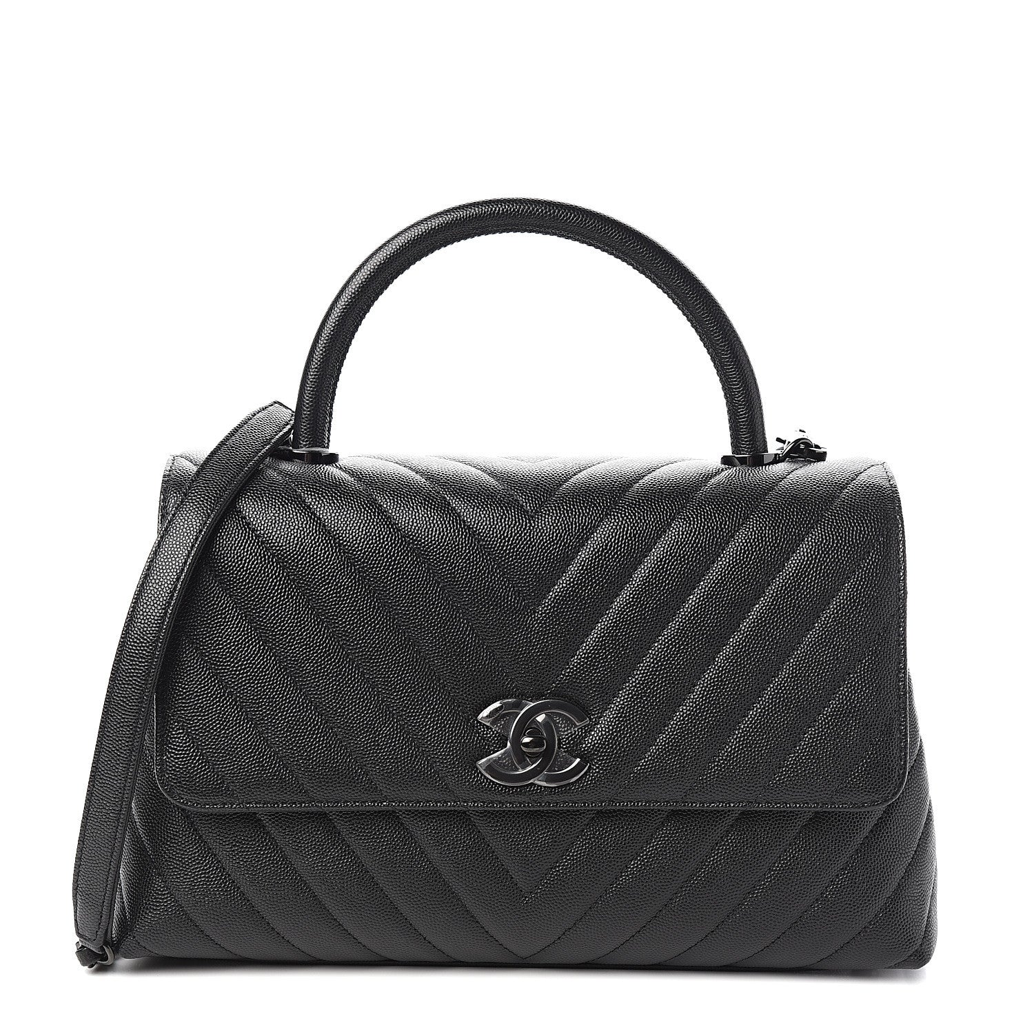 Chanel Caviar Chevron Quilted Small Coco Handle Flap So Black 1 of 9