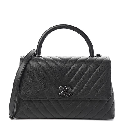 Chanel Caviar Chevron Quilted Small Coco Handle Flap So Black 1 of 9