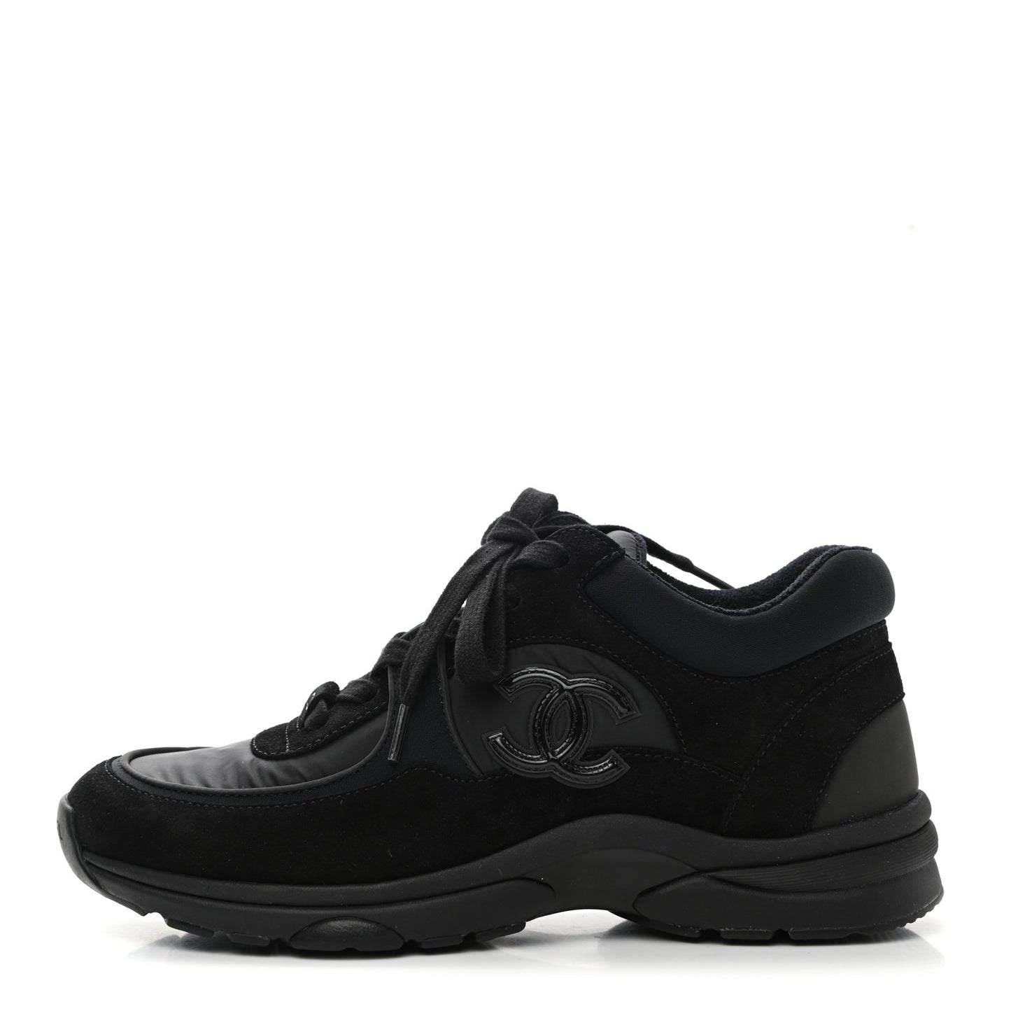Suede Calfskin Mixed Fibers CC Sneakers 37 Black