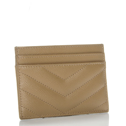 Saint Laurent Grain De Poudre Matelasse Chevron Monogram Credit Card Case Dark Beige 3 of 6