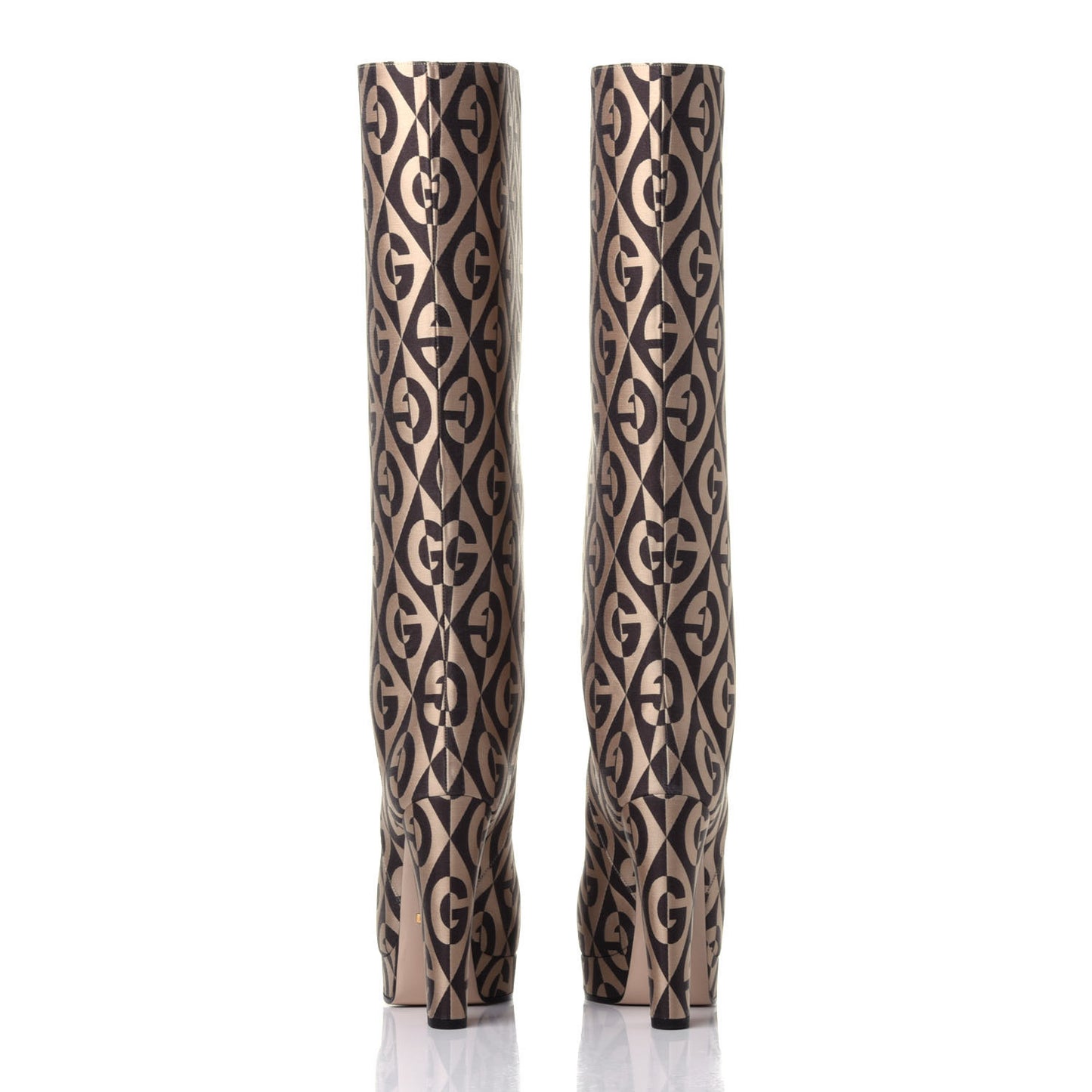 Fabric G Rhombus Print Platform Boots 39.5 Beige Cocoa