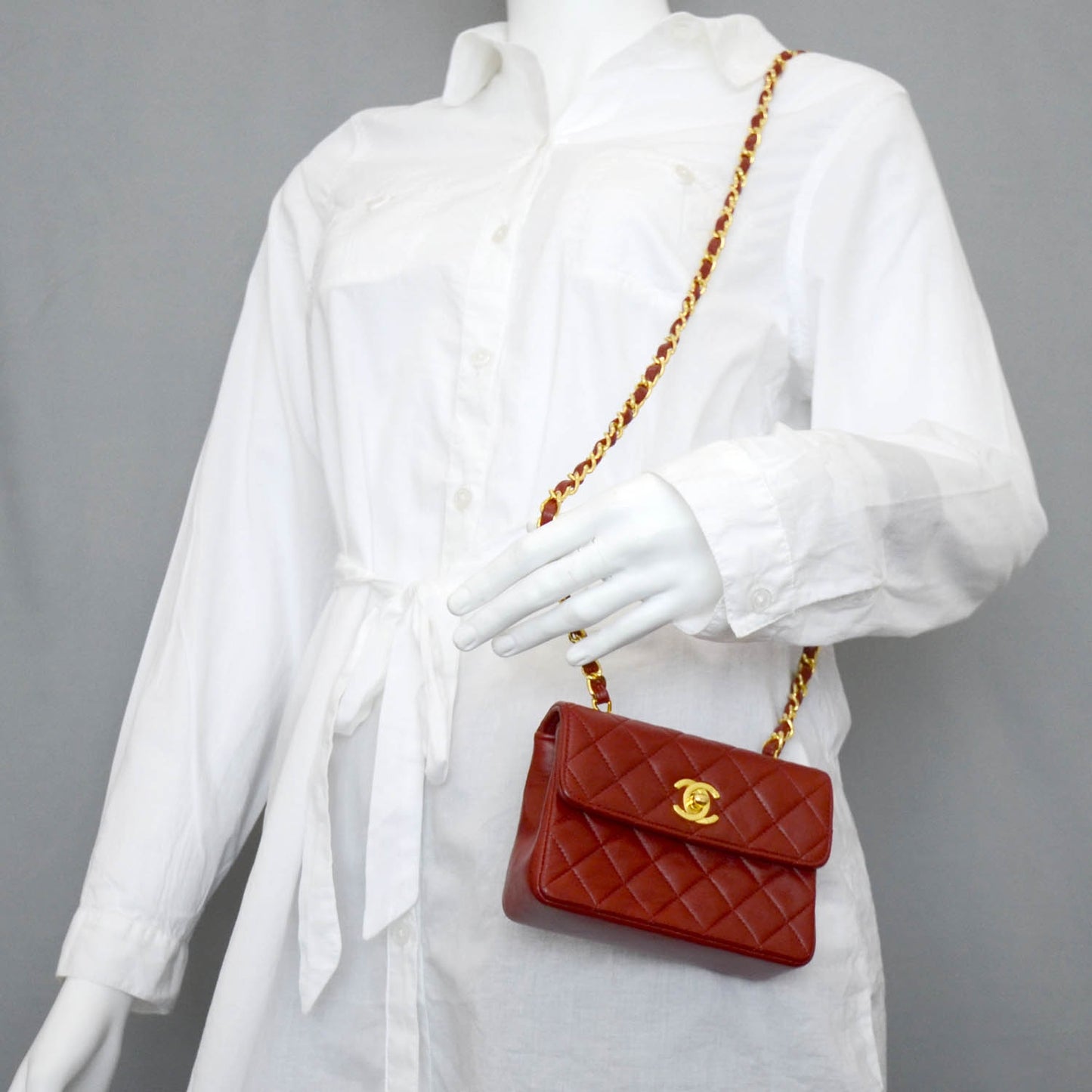 Lambskin Quilted Micro Mini Flap Red GHW