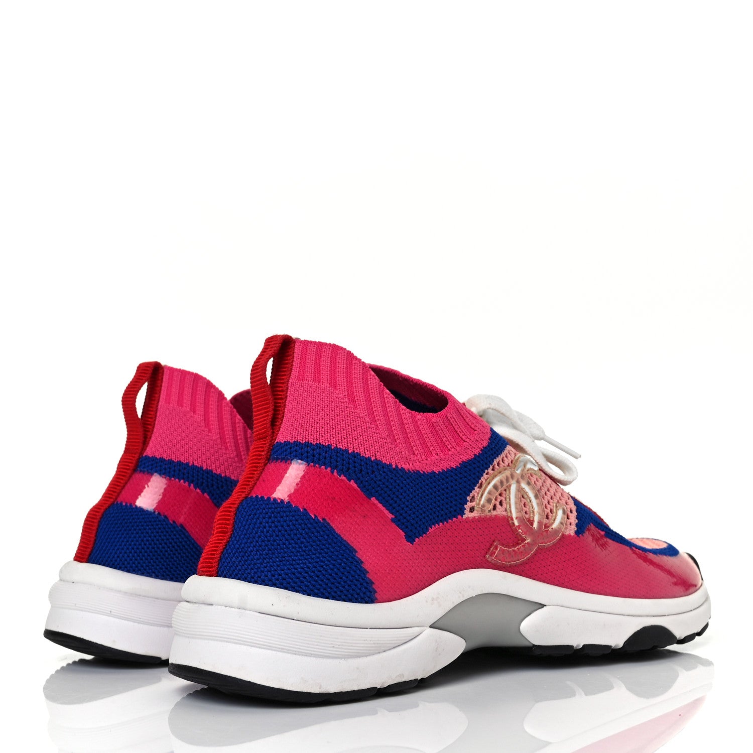 Chanel Fabric Suede Calfskin Stretch CC Sneakers 38 Pink Red Blue 4 of 10