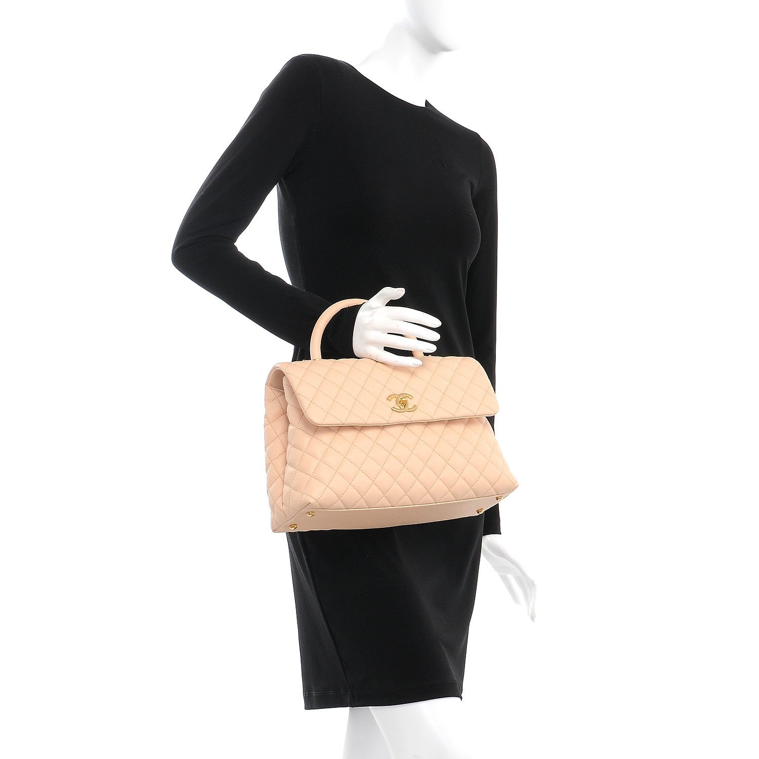 Chanel Caviar Quilted Medium Coco Handle Flap Light Beige 3 of 9