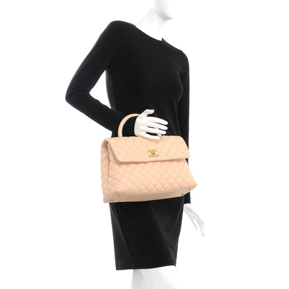 Chanel Caviar Quilted Medium Coco Handle Flap Light Beige 3 of 9