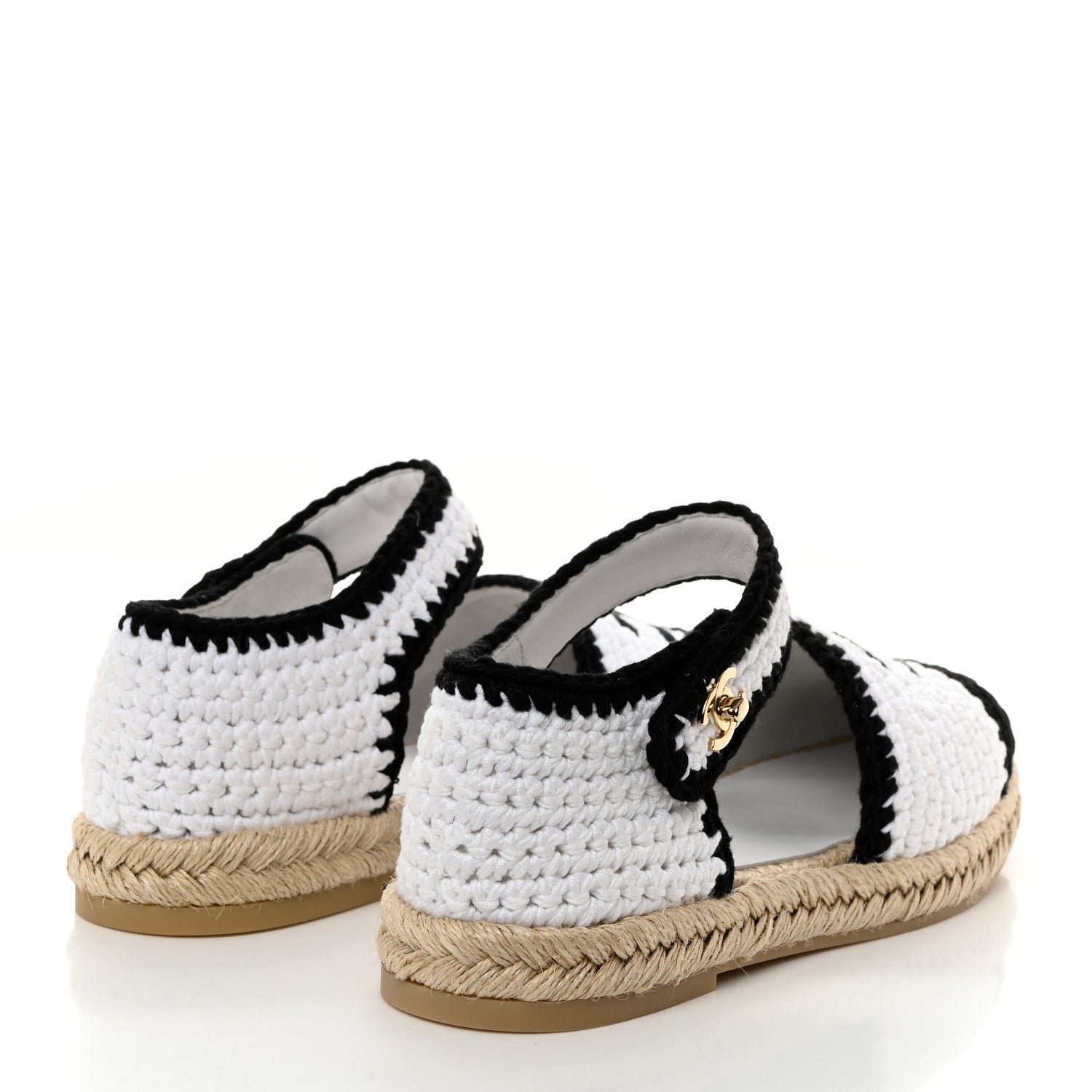 Chanel Braided Knit Cap Toe CC Ankle Strap Espadrilles 39 White Black 4 of 9