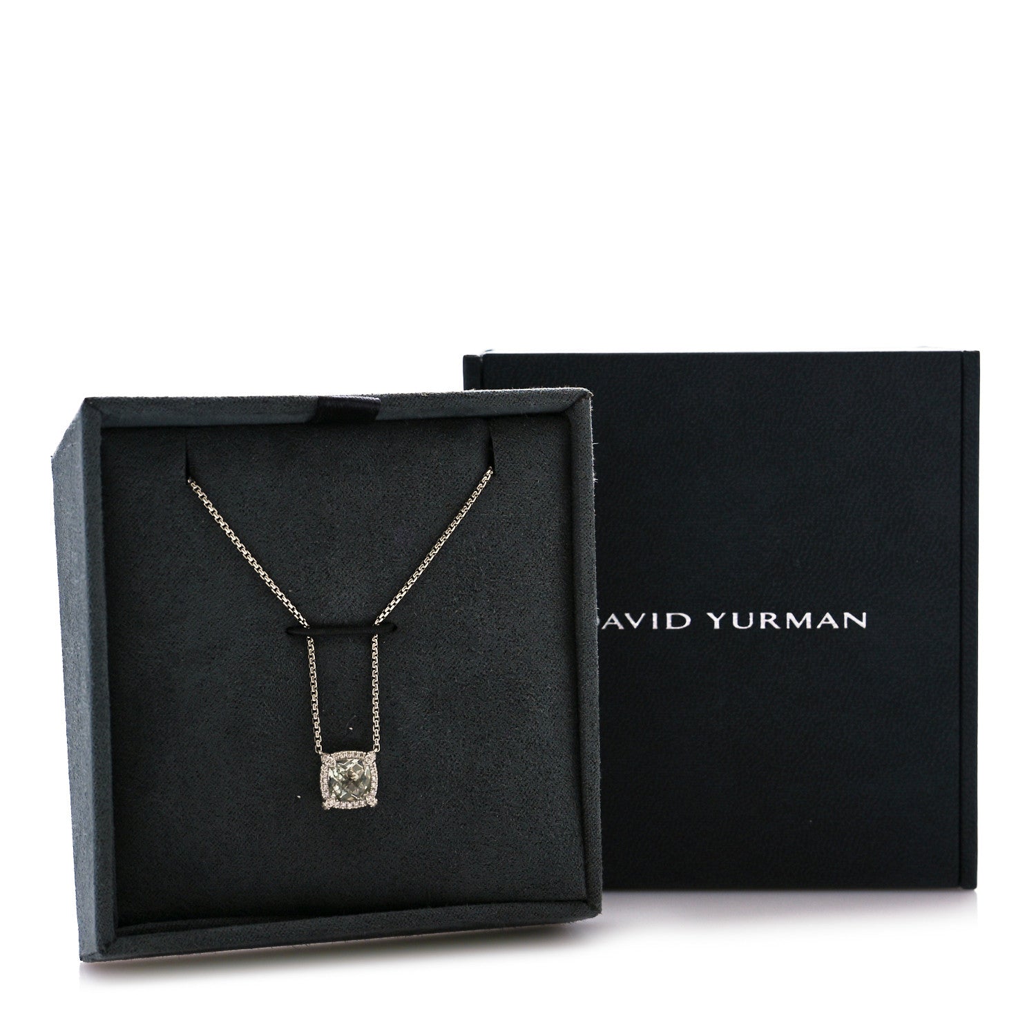 David Yurman Sterling Silver Diamond Prasiolite 7mm Chatelaine Pendant Necklace 7 of 7