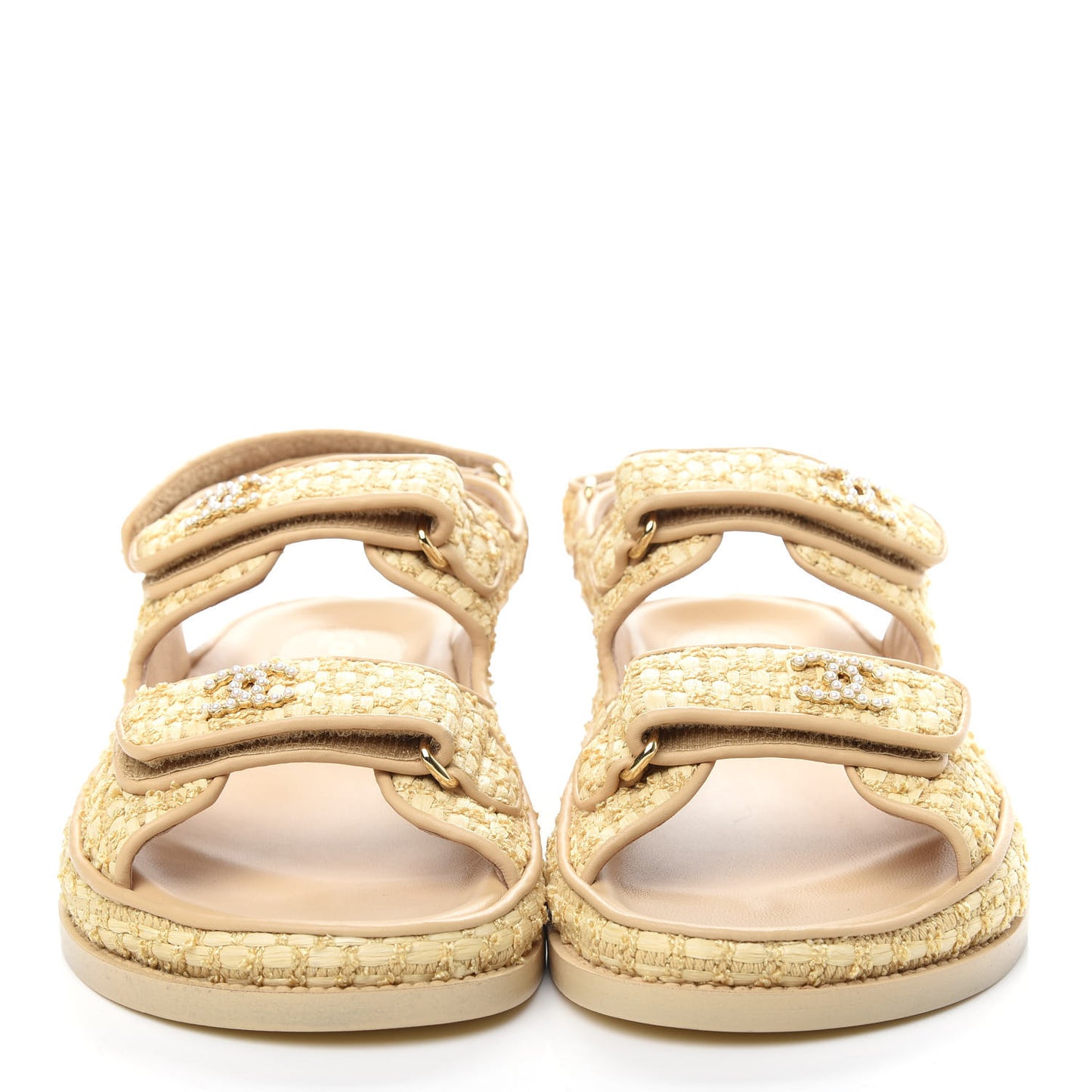 Braided Fabric Velcro Dad Sandals 39 Beige