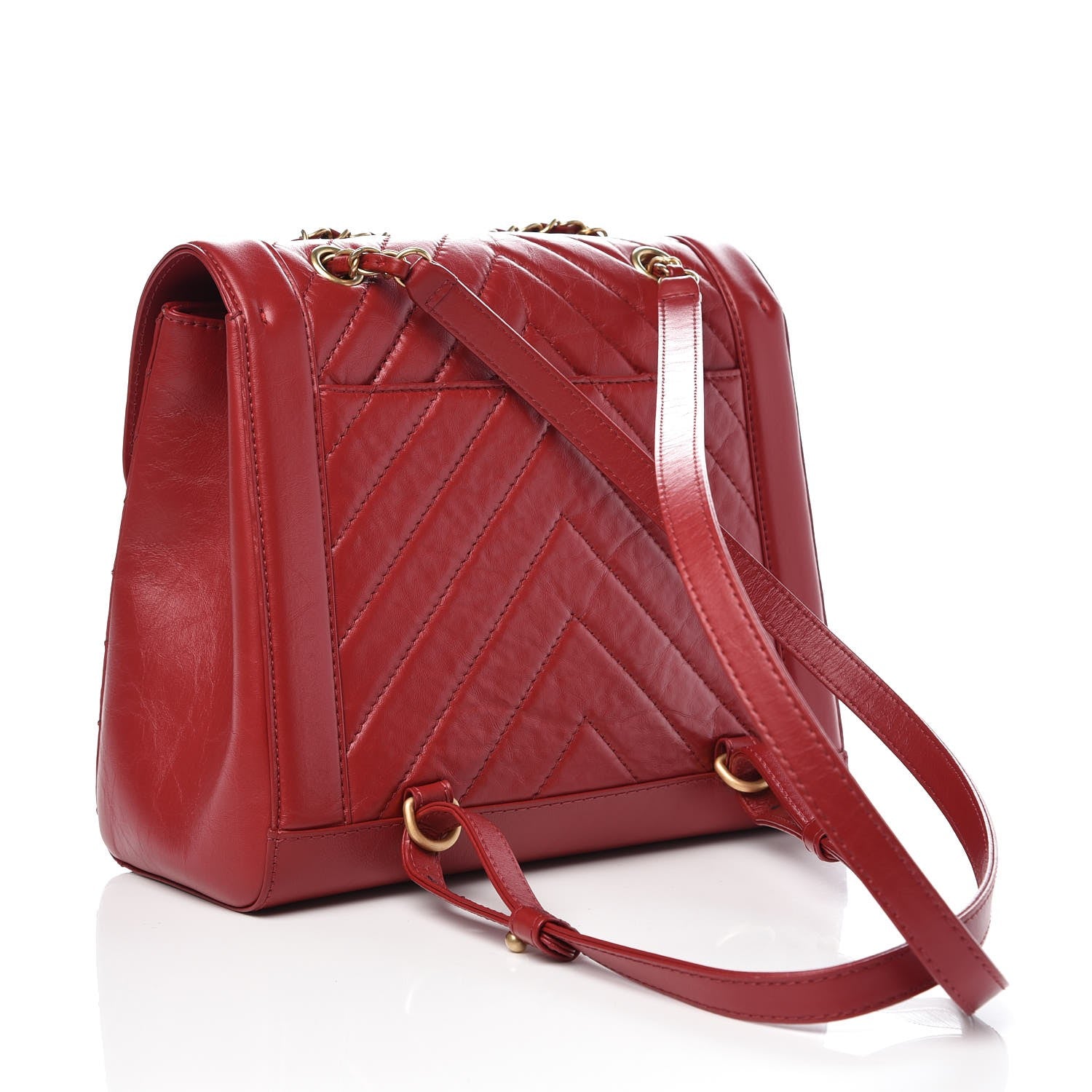 Chanel Aged Calfskin Chevron Quilted Backpack Red 3 of 7