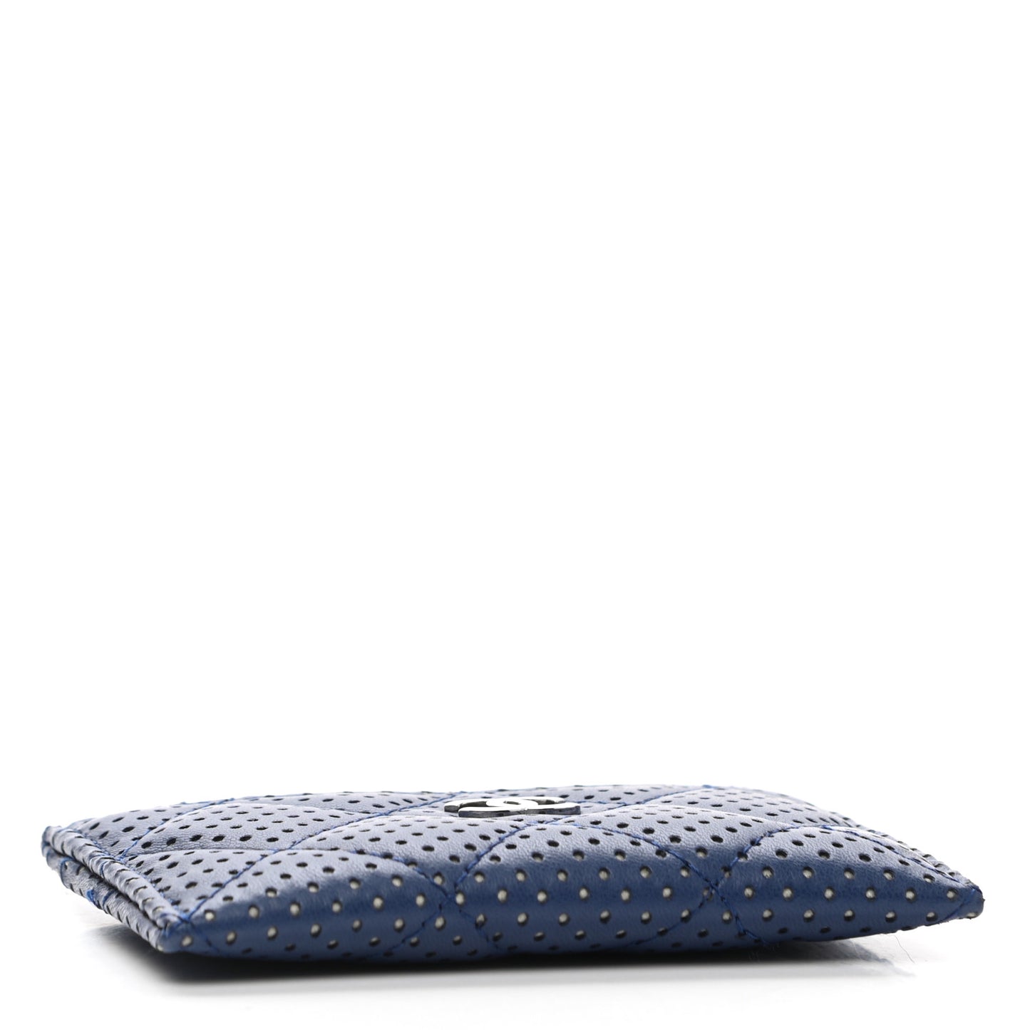Perforated Lambskin Quilted Card Holder Blue