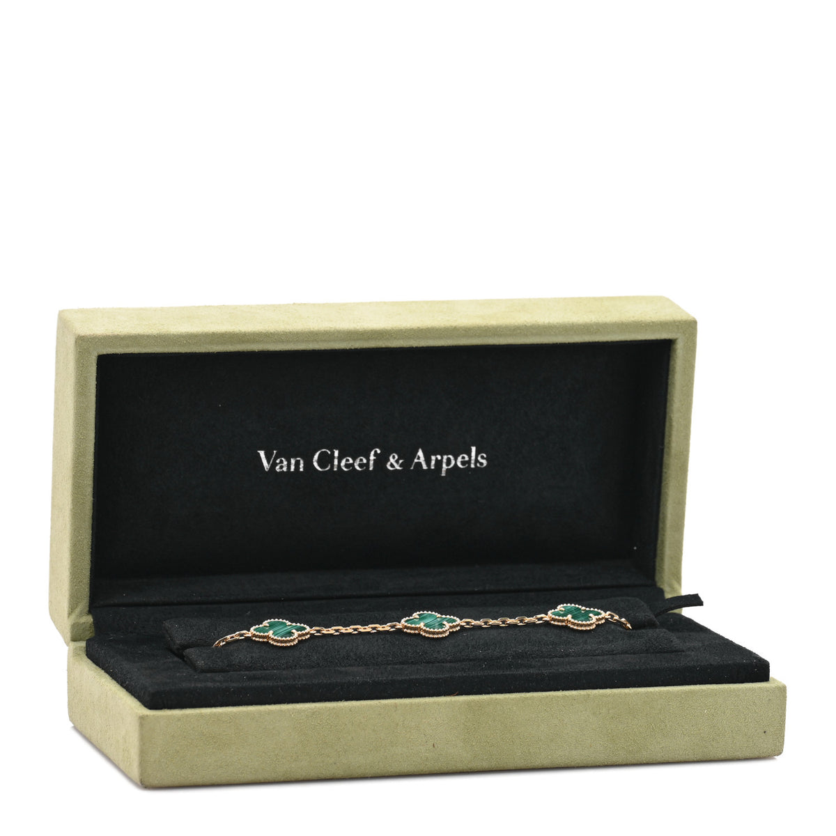 Van Cleef & Arpels 18K Yellow Gold Malachite 5 Motifs Vintage Alhambra Bracelet 4 of 4