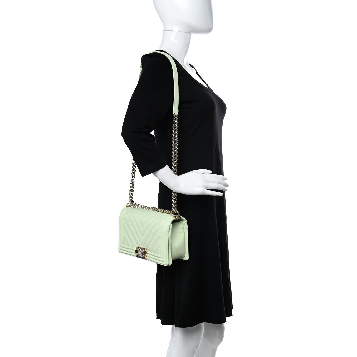 Chanel Caviar Chevron Quilted Medium Boy Flap Light Green 2 of 11