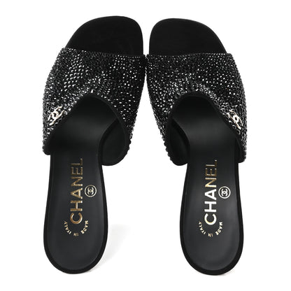 Chanel Crystal Strass CC Mules Sandals 36.5 Black 2 of 10