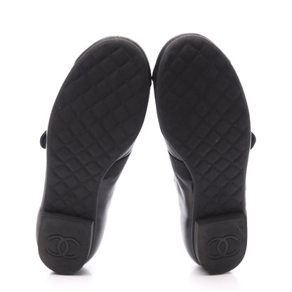 Chanel Lambskin Grosgrain Pearl Cap Toe Ballerina Flats 35 Black 6 of 11