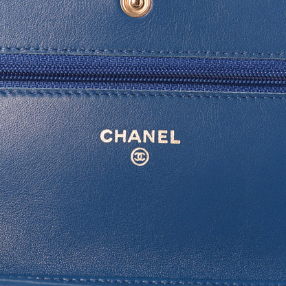 Chanel Patent Quilted Wallet On Chain WOC Dark Blue 5 of 9