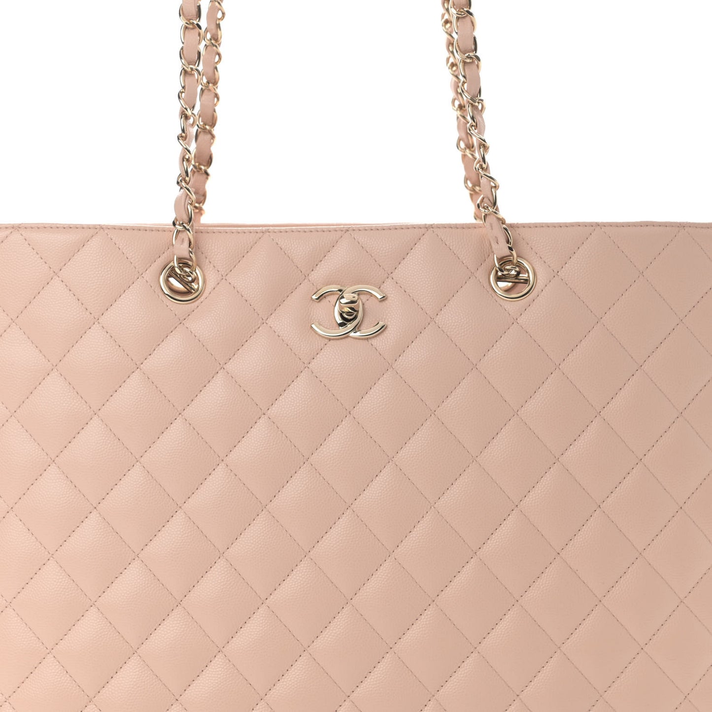 Caviar Quilted Large Classic Shopping Tote Light Beige