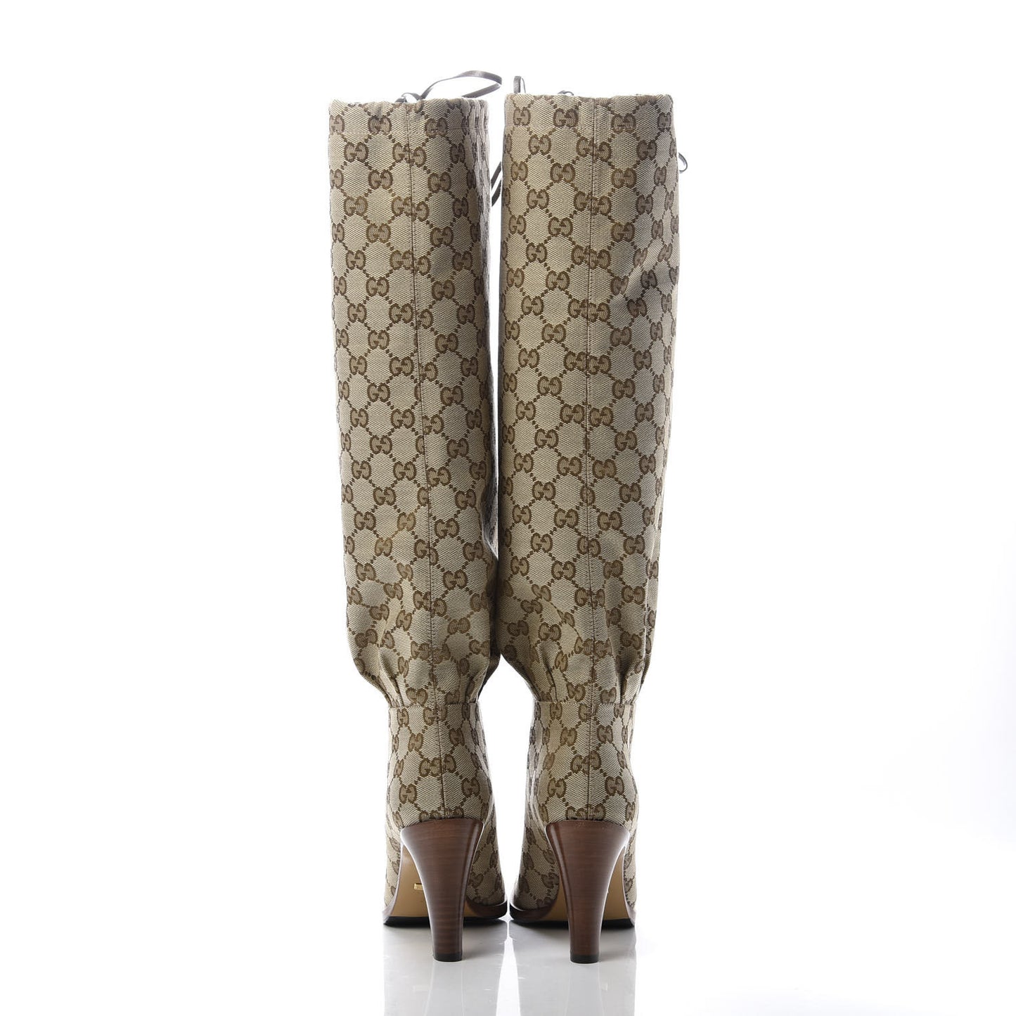 Monogram Lisa Mid Heel Boots 37.5 Beige Ebony