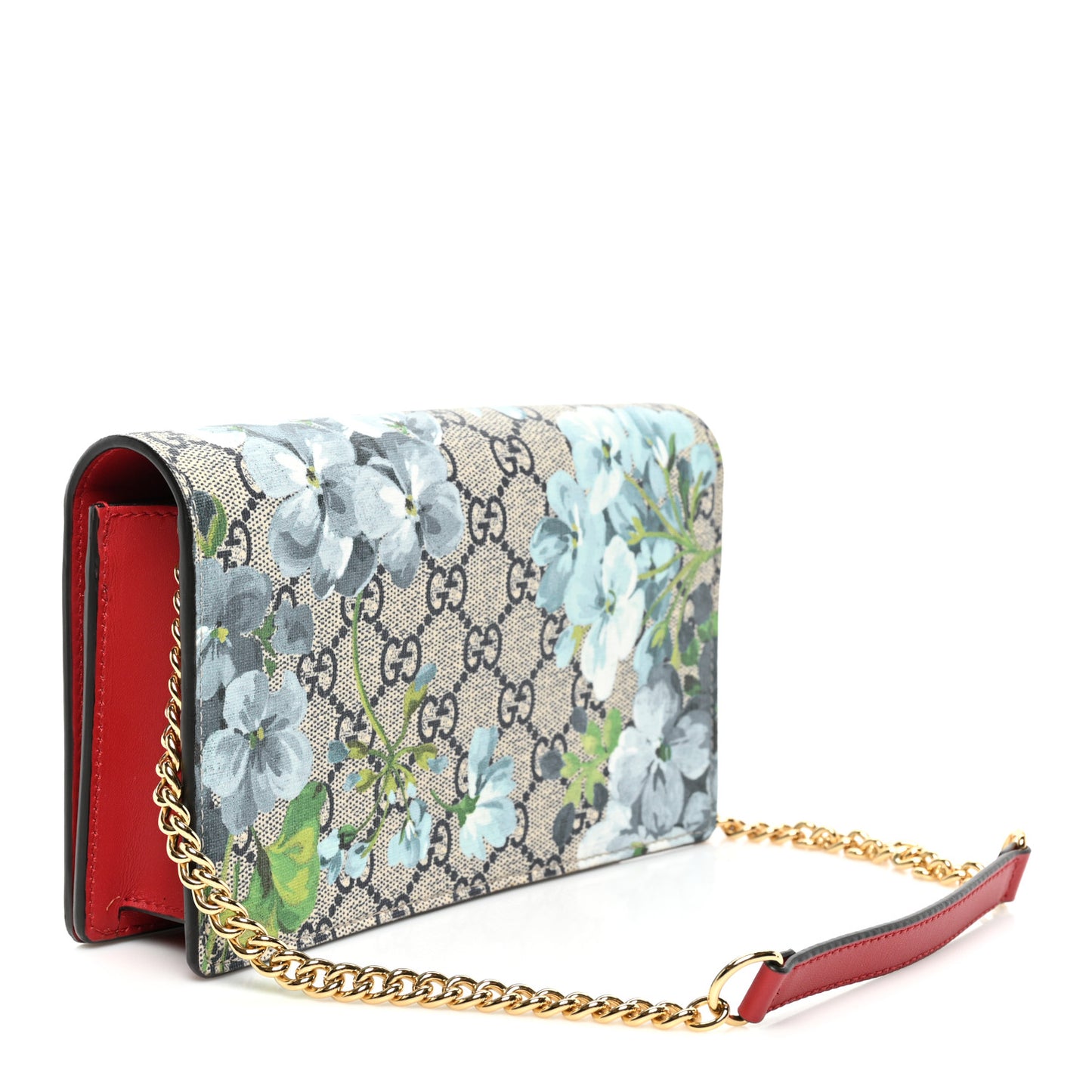 GG Supreme Monogram Blooms Chain Wallet Blue