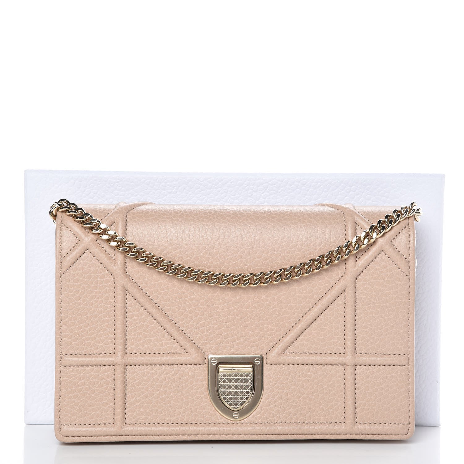 Christian Dior Grained Calfskin Diorama Wallet on Chain Pouch Nude 7 of 7