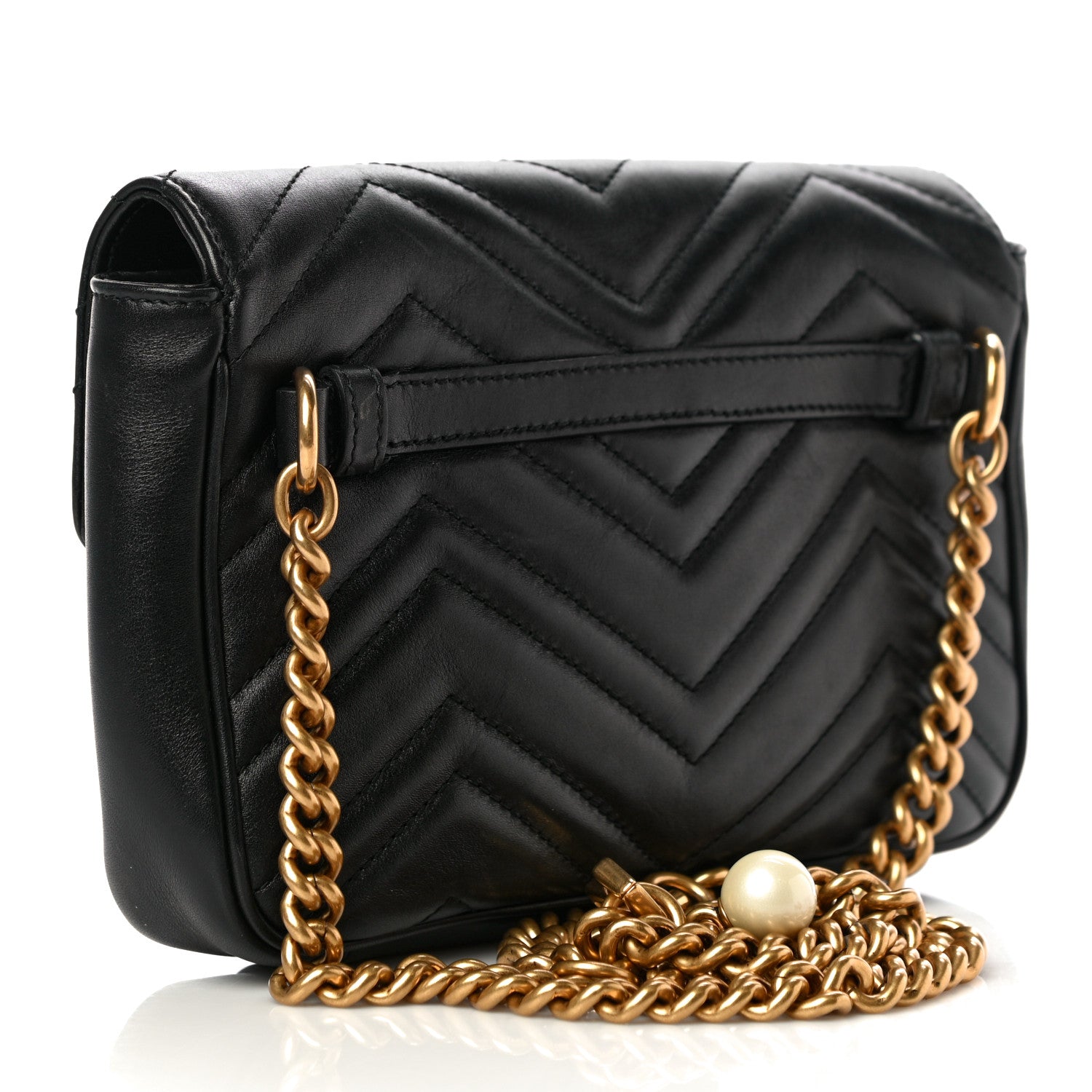 Gucci Calfskin Matelasse Pearly GG Marmont Chain Belt Bag Black 3 of 23