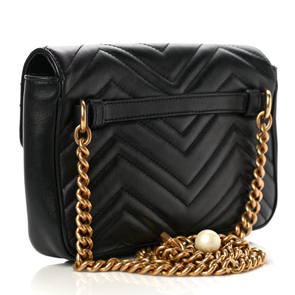 Gucci Calfskin Matelasse Pearly GG Marmont Chain Belt Bag Black 3 of 23