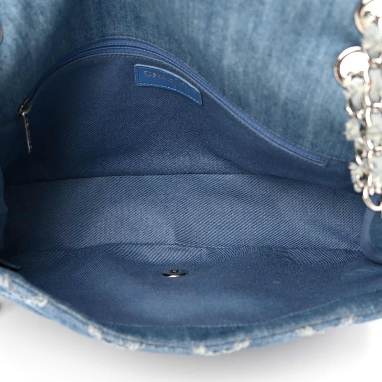 Frayed Denim Quilted Large Blue Chip Flap Blue