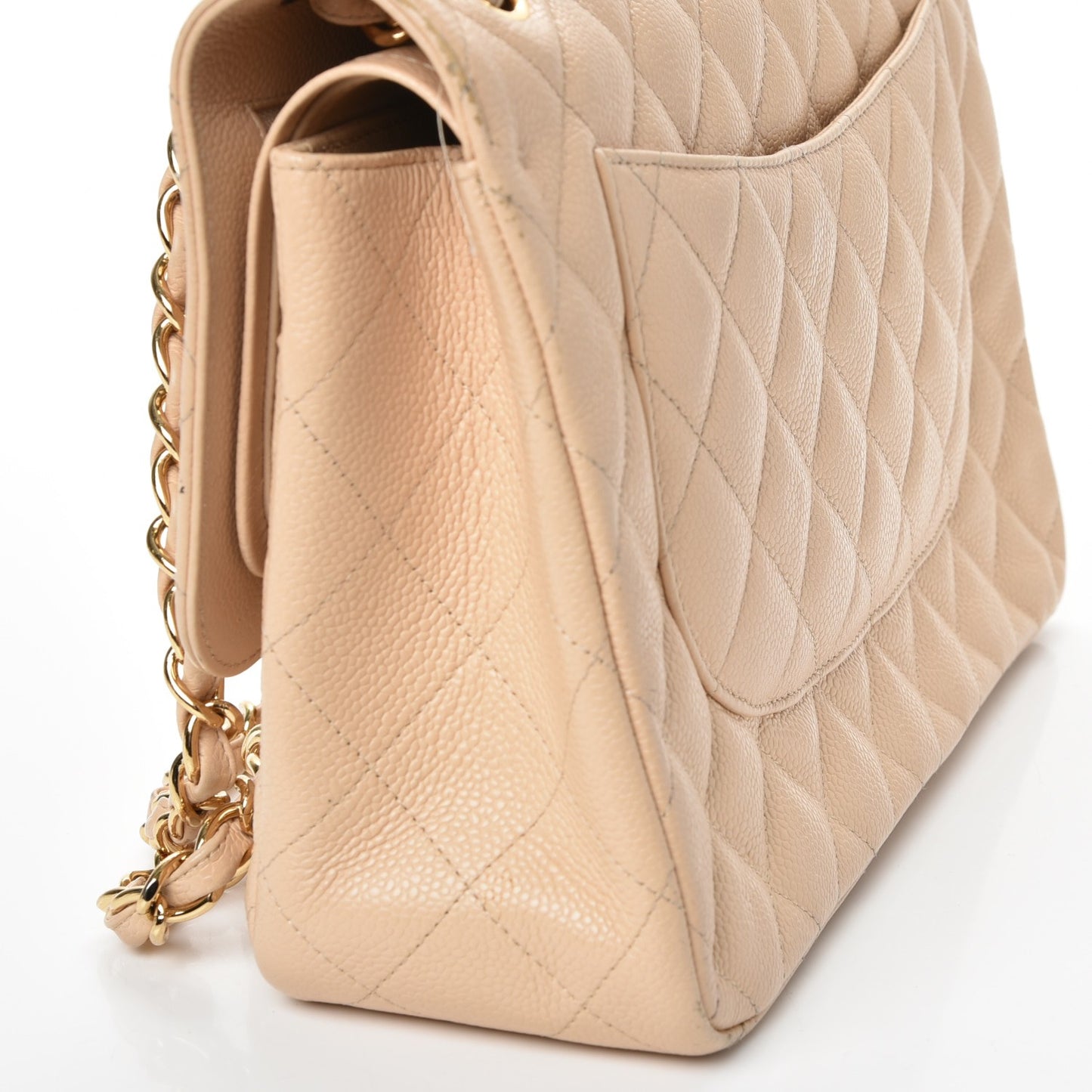Caviar Quilted Jumbo Double Flap Beige Clair