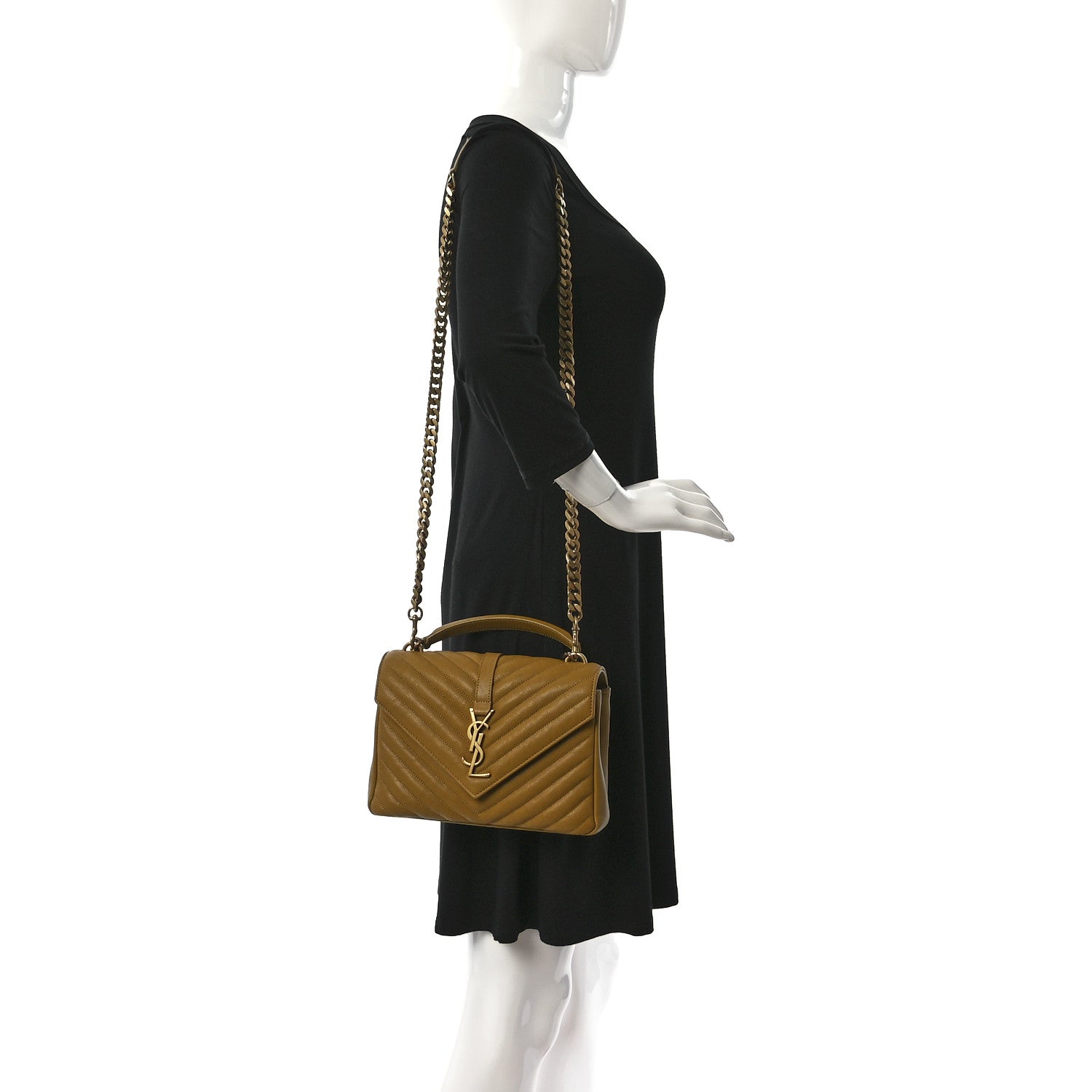 Saint Laurent Sheepskin Matelasse Chevron Monogram Medium College Bag Olive 2 of 11